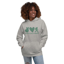 Load image into Gallery viewer, Peace Love Bigfoot Hoodie - unisex