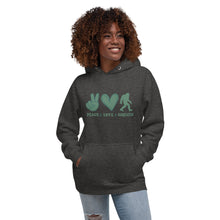 Load image into Gallery viewer, Peace Love Bigfoot Hoodie - unisex