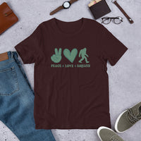 Peace Love Sasquatch Unisex t-shirt