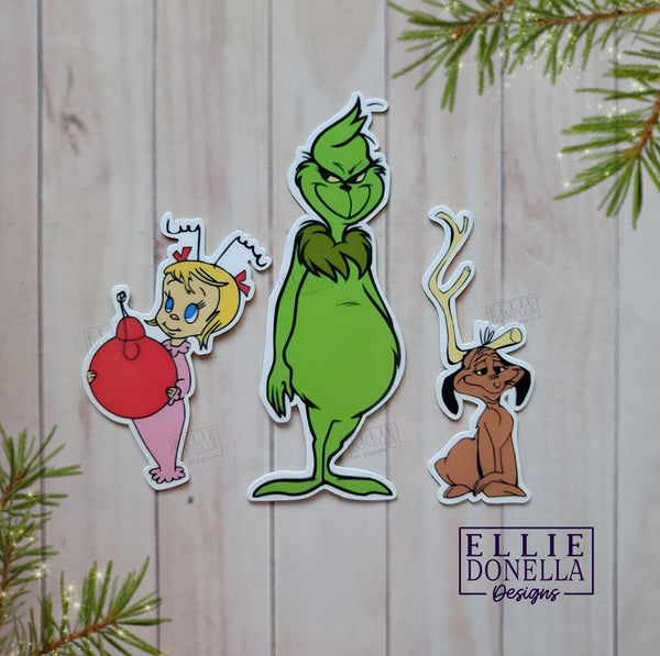 Grinch and the Gang 3 Sticker set! Grinch, Cindy Lou, and Max waterproof Stickers