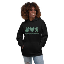 Load image into Gallery viewer, Peace Love Bigfoot Hoodie - unisex
