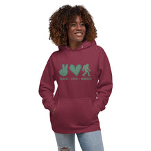 Load image into Gallery viewer, Peace Love Bigfoot Hoodie - unisex
