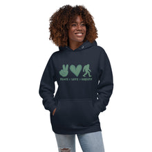 Load image into Gallery viewer, Peace Love Bigfoot Hoodie - unisex
