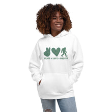 Load image into Gallery viewer, Peace Love Bigfoot Hoodie - unisex
