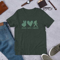 Peace Love Bigfoot T-shirt -unisex