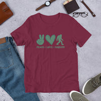 Peace Love Bigfoot T-shirt -unisex